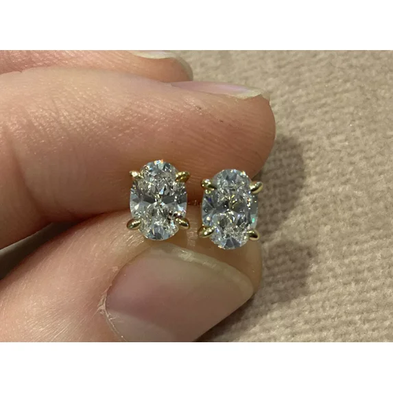 2.0 Carat Lab Created Diamond Oval Stud Earrings 14K Yellow Gold Plated