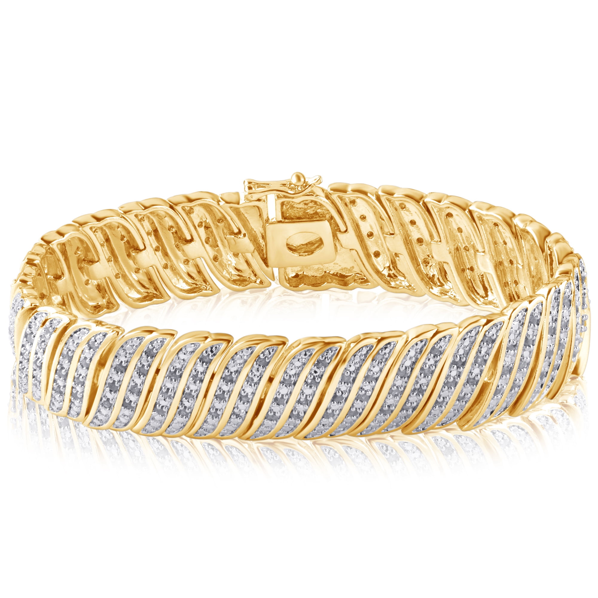 2.0 Carat T.W. 14K Yellow Gold over Brass S-Link Fashion Bracelet,7.5 Inch.