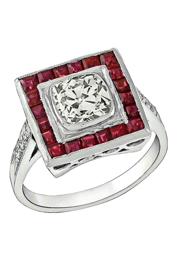 2.0 Ct Cushion Cut Simulated Diamond Ring, Pink Ruby Halo Diamond Ring, Square Halo Ring, Bezel Set Diamond Engagement Ring, Accent Diamond Ring, 14K White Gold Plated, July Birthstone Ring