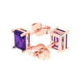 thumbnail image 1 of 2.0 Ct Emerald Cut Studs Purple Natural Amethyst 14K Rose Solid Solid Gold Everyday Dainty Earrings Push Back, 1 of 7
