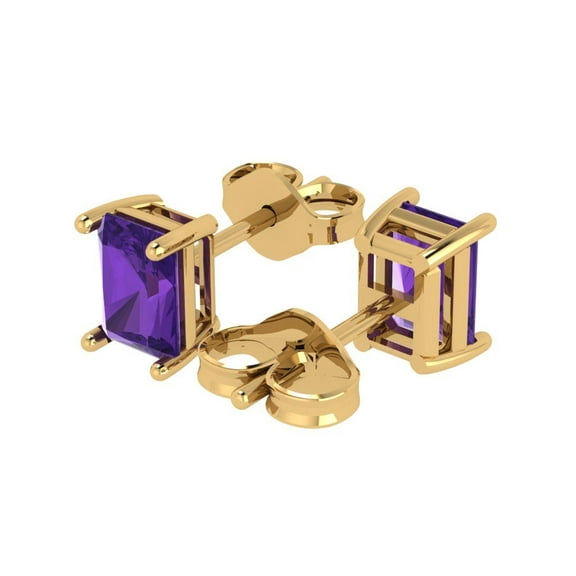 2.0 Ct Emerald Cut Studs Purple Natural Amethyst 14K Yellow Solid Solid Gold Everyday Dainty Earrings Push Back