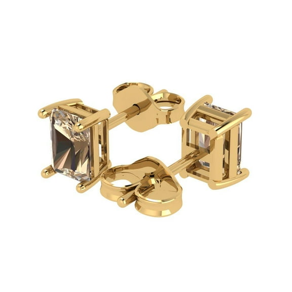 2.0 Ct Emerald Cut Studs Yellow Moissanite 18K Yellow Solid Solid Gold Everyday Dainty Earrings Push Back