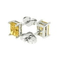 thumbnail image 1 of 2.0 Ct Emerald Cut Studs Yellow Crystal 14K White Solid Gold Everyday Dainty Earrings Push Back, 1 of 7
