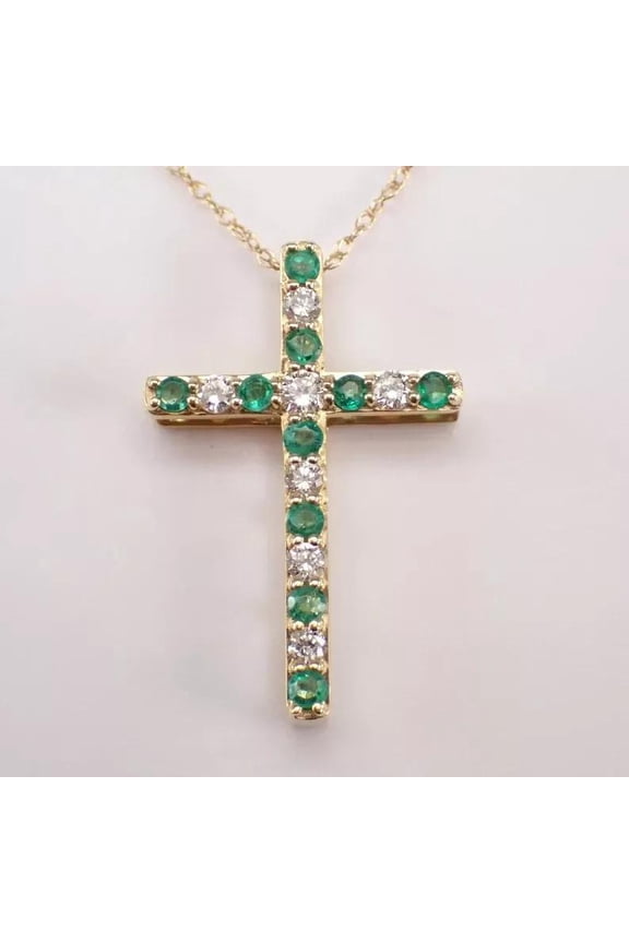 2.0 Ct Round Cut Lab-Created Green Emerald Cross Pendant 14K Yellow Gold Plated Hip Hop Jewelry | Ideal Birthday Gift
