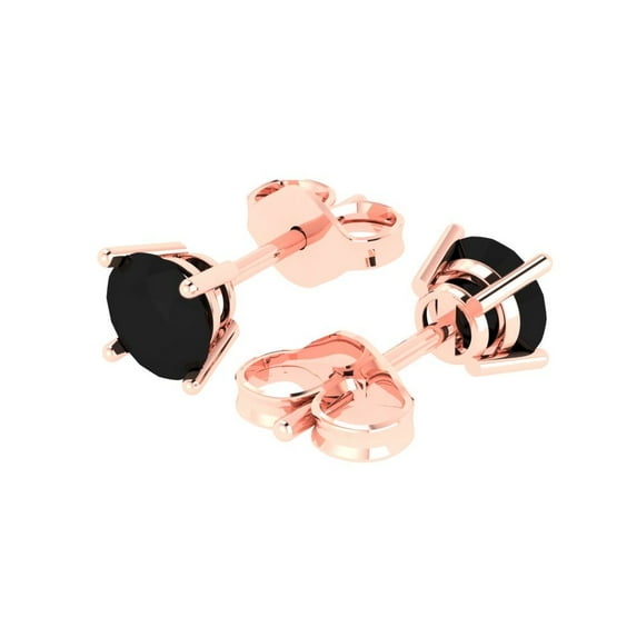 2.0 Ct Round Cut Studs Black Natural Onyx 18K Rose Solid Solid Gold Everyday Dainty Earrings Push Back