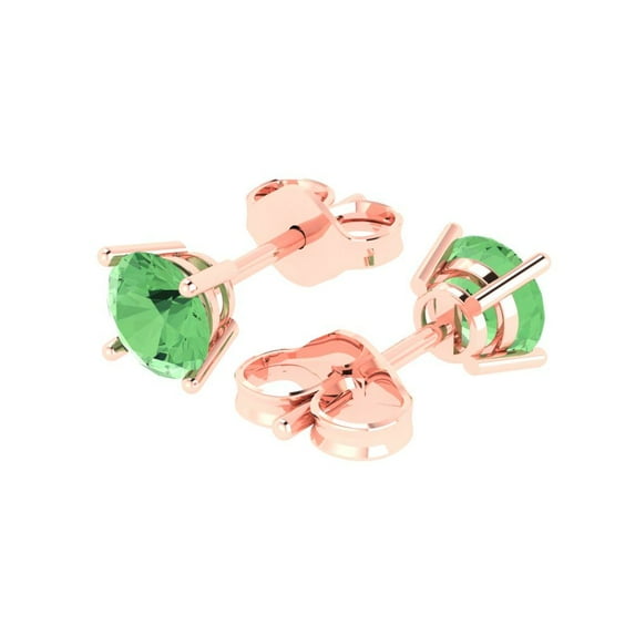 2.0 Ct Round Cut Studs Green Crystal 14K Rose Solid Gold Everyday Dainty Earrings Push Back