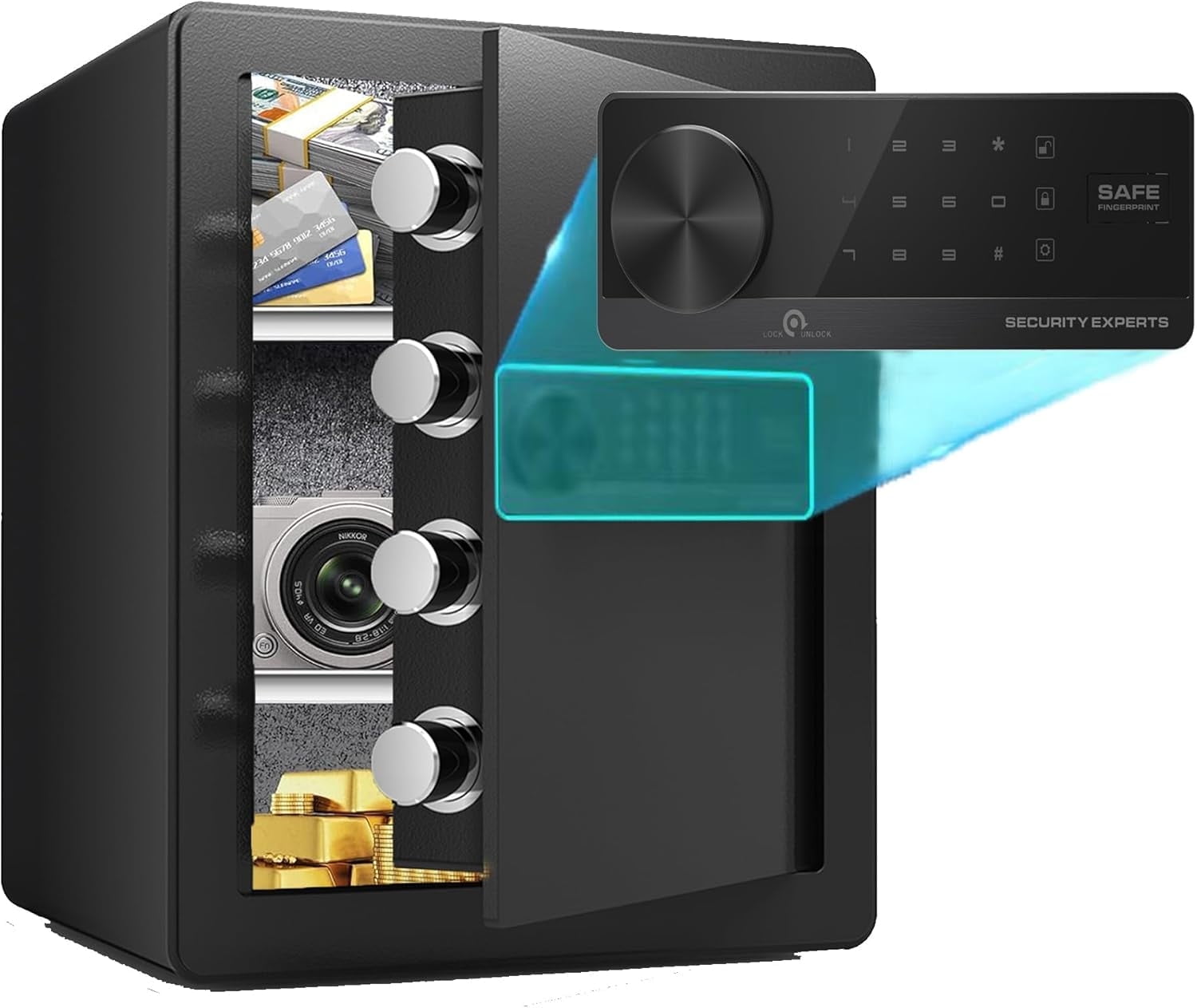 2.0 Cuft Home Safe - Fireproof & Waterproof Security Safe Box for Money, Jewelry, Documents & Guns, Digital Keypad & Keys, Heavy-Duty Steel Safe for Office, Hotel, Closet
