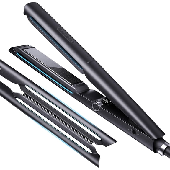 2.0 Flat Iron Hair Straightener for Women - 1” Long Ceramic Professional 2 in 1 Straightener and Curler for Fast, Smooth Styling, Innovative Hollow Design to Boost Curls, 500M Ionic, Black