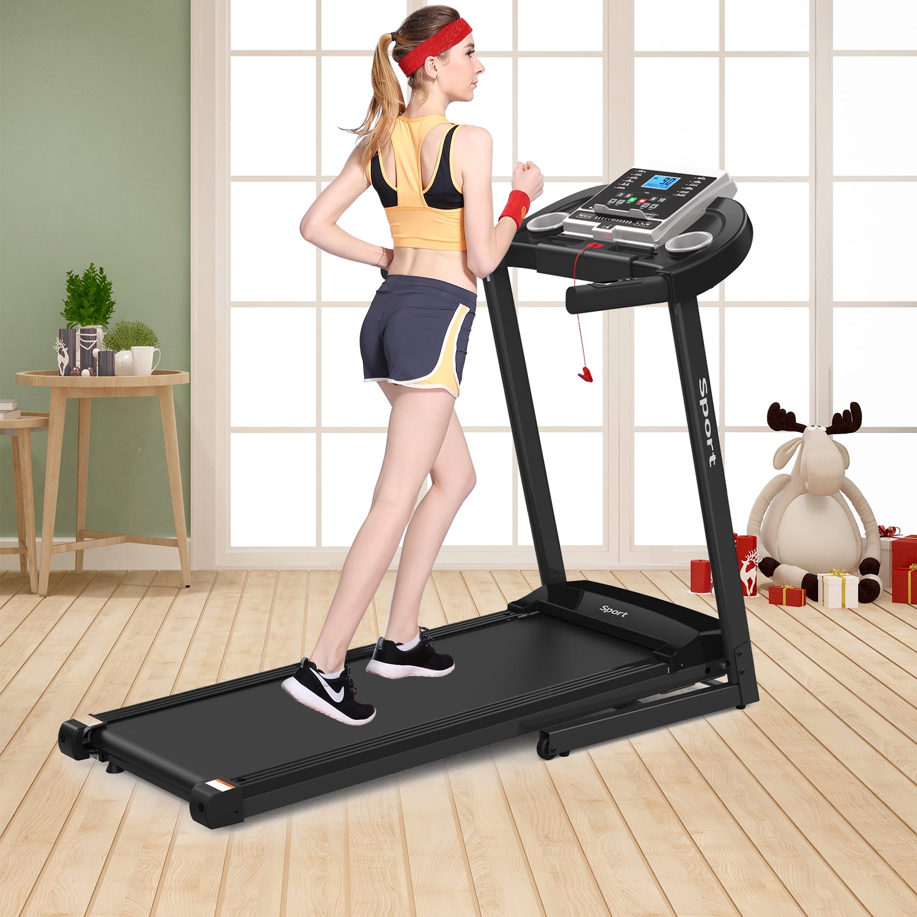 2.0 HP Folding Electric Treadmill for Home Workout Foldable Portable Motorized Running Machine With LCD Screen Walking Running Machine with Ipad