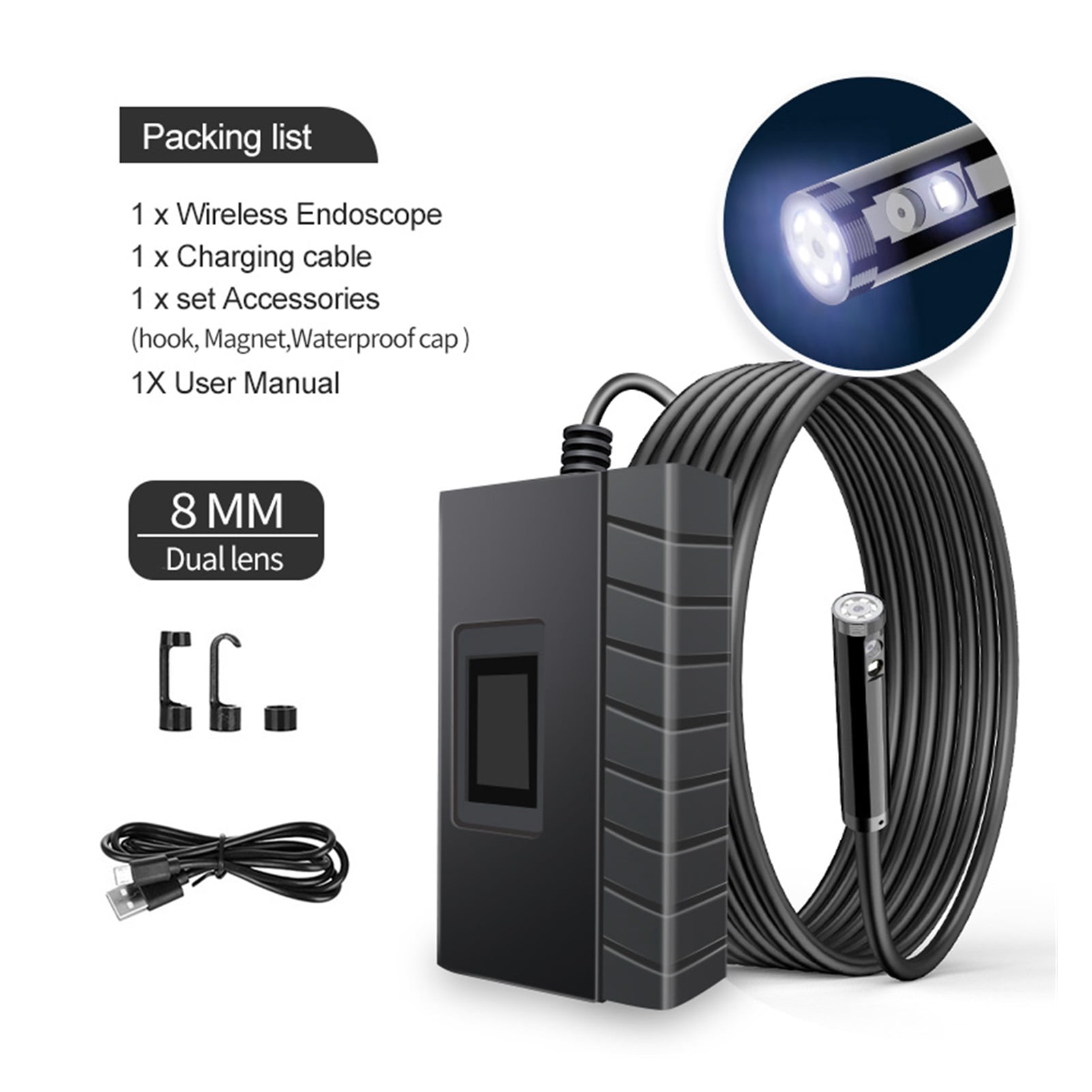 2.0 MP 1080P HD 5.5mm WiFi Industrial Endoscope Borescope IP67 Waterproof Semi-rigid Cable Snake Camera ,Various Applicable