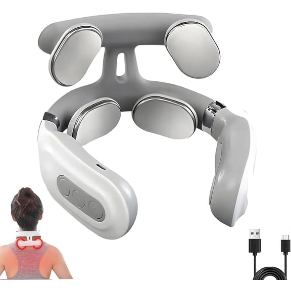 2.0 Neck Massager, Portable Neck Relaxation Device, 4-Head Portable Neck Massage with 6 Vibration Modes & 15 Intensity Levels, Ergonomic Design Promote Muscle Relaxation WWSOGQH