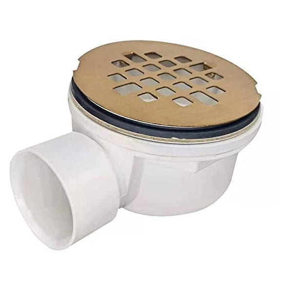 2.0" Replacement Shower Base Drain, PVC 2.0" Side Outlet Drain (Brushed Gold)