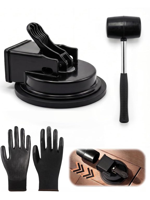 2.0 Upgraded Heavy Duty Floor Gap Fixer Tool Set with Hammer & Gloves, Enhanced Suction Cup Metal Plank Grabber for Multiple Smooth Floor, No Nano Adhesive Pads Required