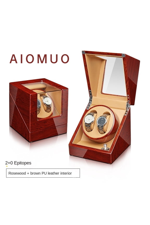 2+0 Wooden Automatic Watch Winder Box, Quiet Watch Rotator for Mechanical Watches, 5 Rotation Modes, Dual Power Supply, PU Leather Interior, Piano Lacquer Watch Storage Display Case