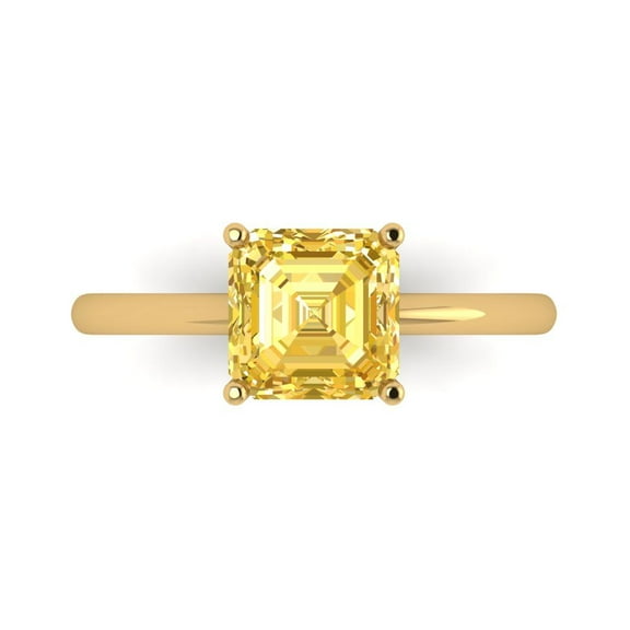 Solitaire Engagement Ring for Women - 2ct Simulated Yellow Diamond in 14K Yellow Gold Promise Ring