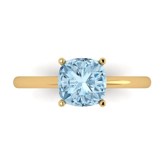 Solitaire Engagement Ring for Women - 2ct Natural Swiss Blue Topaz in 14K Yellow Gold Promise Ring