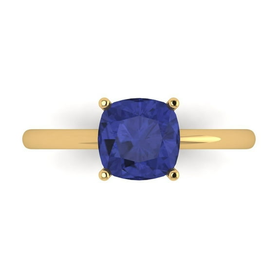 Solitaire Engagement Ring for Women - 2ct Simulated Tanzanite in 14K Yellow Gold Promise Ring