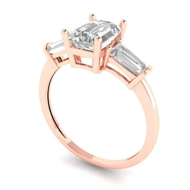 2.0 ct Brilliant Emerald Cut VVS1 Zircon 14k Rose Solid Gold Three-Stone Wedding Bridal Anniversary Engagement Ring size 9.75