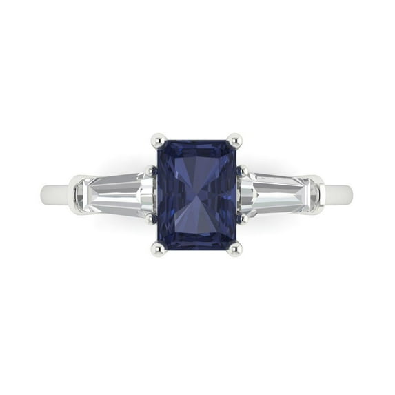 Three-Stone Engagement Ring for Women - 1.5ct Simulated Blue Sapphire in 14K White Gold Promise Ring