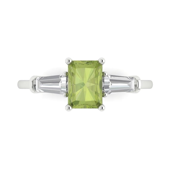 Three-Stone Engagement Ring for Women - 1.5ct Natural Peridot in 14K White Gold Promise Ring