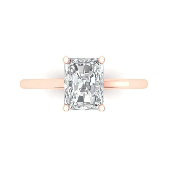 Solitaire Engagement Ring for Women - 2ct Simulated Diamond in 14K Rose Gold Promise Ring
