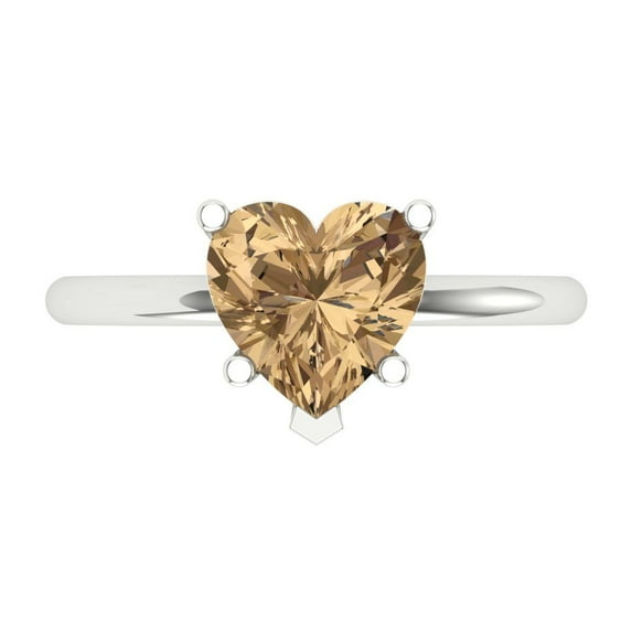 Solitaire Engagement Ring for Women - 2ct Simulated Champagne Diamond in 14K White Gold Promise Ring