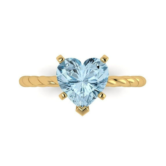 Solitaire Engagement Ring for Women - 2ct Natural Aquamarine in 14K Yellow Gold Promise Ring