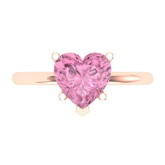 Solitaire Engagement Ring for Women - 2ct Simulated Pink Diamond in 14K Rose Gold Promise Ring