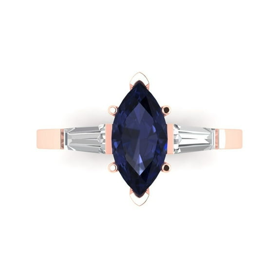Three-Stone Engagement Ring for Women - 2ct Simulated Blue Sapphire in 14K Rose Gold Promise Ring