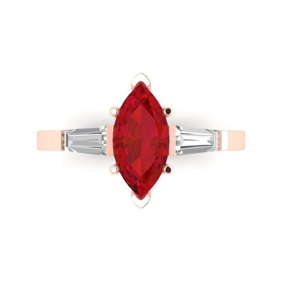 Three-Stone Engagement Ring for Women - 2ct Simulated Ruby in 18K Rose Gold Promise Ring