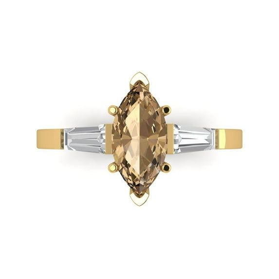 Three-Stone Engagement Ring for Women - 2ct Simulated Champagne Diamond in 18K Yellow Gold Promise Ring