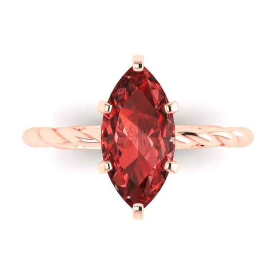 Solitaire Engagement Ring for Women - 2ct Natural Garnet in 14K Rose Gold Promise Ring