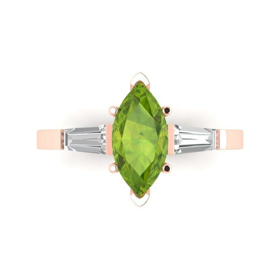 Three-Stone Engagement Ring for Women - 2ct Natural Peridot in 14K Rose Gold Promise Ring