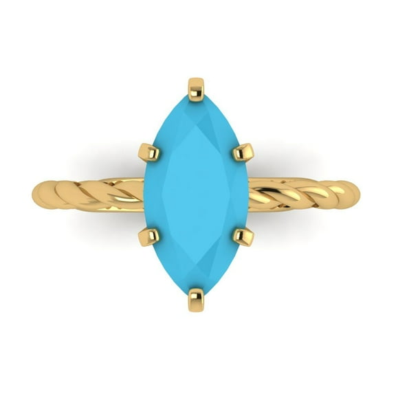 Solitaire Engagement Ring for Women - 2ct Simulated Turquoise in 14K Yellow Gold Promise Ring