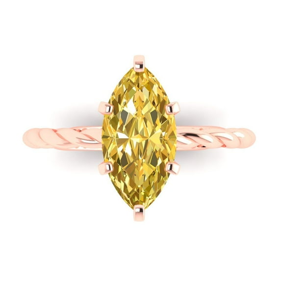 Solitaire Engagement Ring for Women - 2ct Simulated Yellow Diamond in 14K Rose Gold Promise Ring