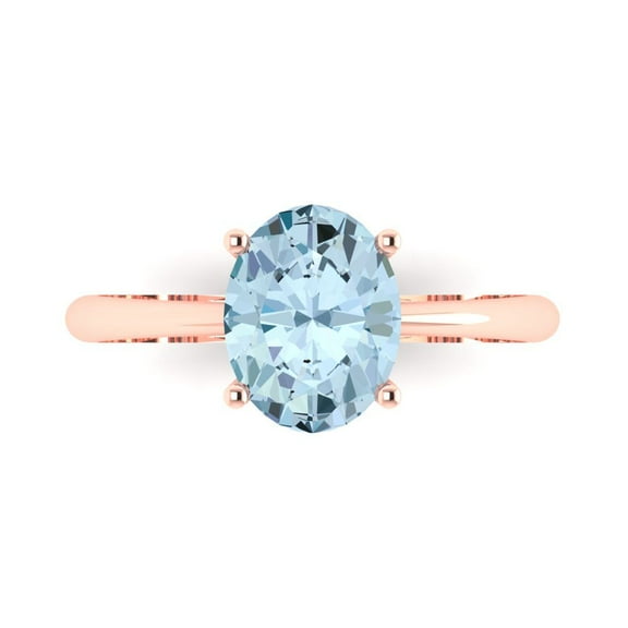 Solitaire Engagement Ring for Women - 2ct Natural Swiss Blue Topaz in 14K Rose Gold Promise Ring