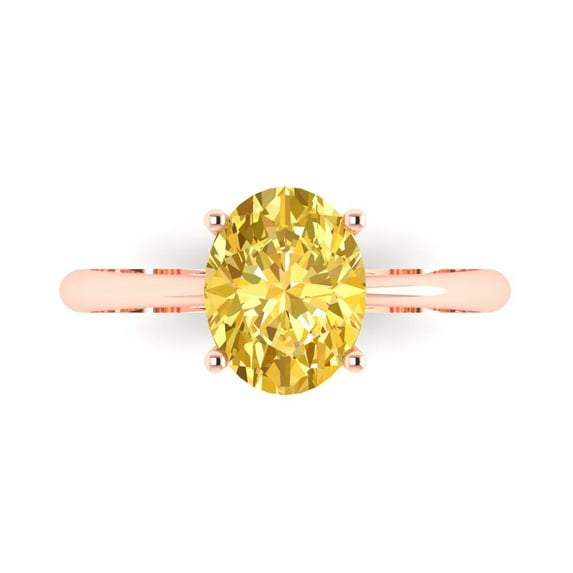 Solitaire Engagement Ring for Women - 2ct Simulated Yellow Diamond in 14K Rose Gold Promise Ring
