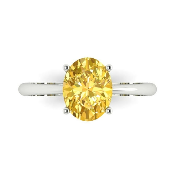 Solitaire Engagement Ring for Women - 2ct Simulated Yellow Diamond in 14K White Gold Promise Ring