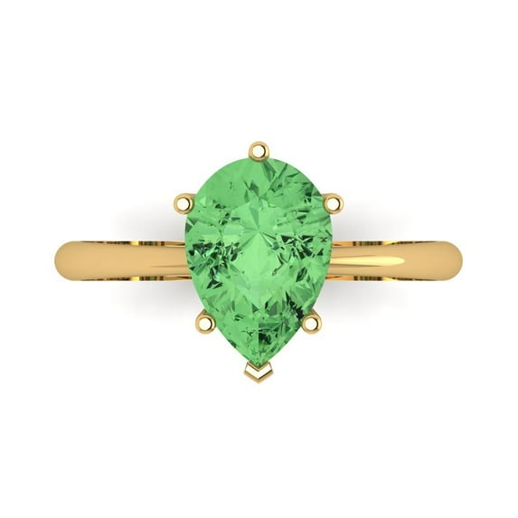 Solitaire Engagement Ring for Women - 2ct Simulated Green Diamond in 14K Yellow Gold Promise Ring