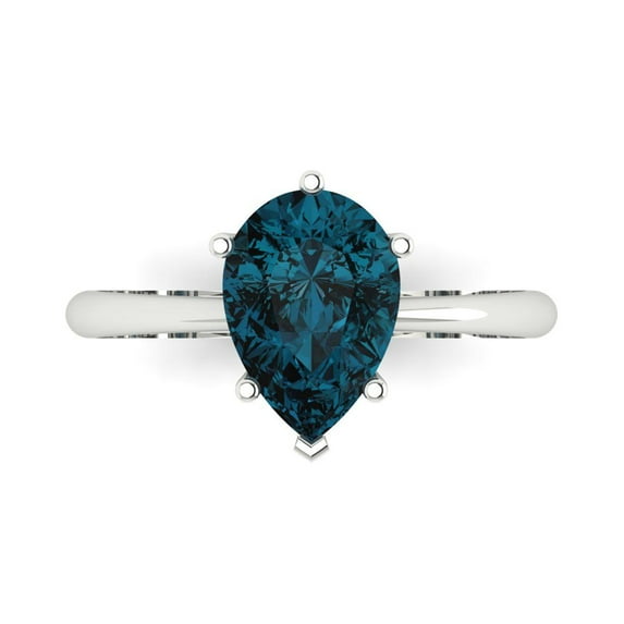 Solitaire Engagement Ring for Women - 2ct Natural London Blue Topaz in 14K White Gold Promise Ring