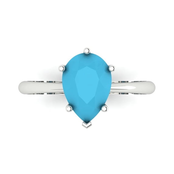 Solitaire Engagement Ring for Women - 2ct Simulated Turquoise in 14K White Gold Promise Ring