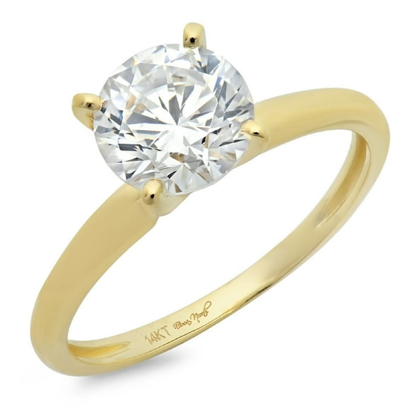 2.0 ct Brilliant Round Cut Genuine Cultured Diamond VS1-VS2 G-H 18K Yellow Gold Solitaire Promise Wedding Statement Engagement Designer Ring size 3.5