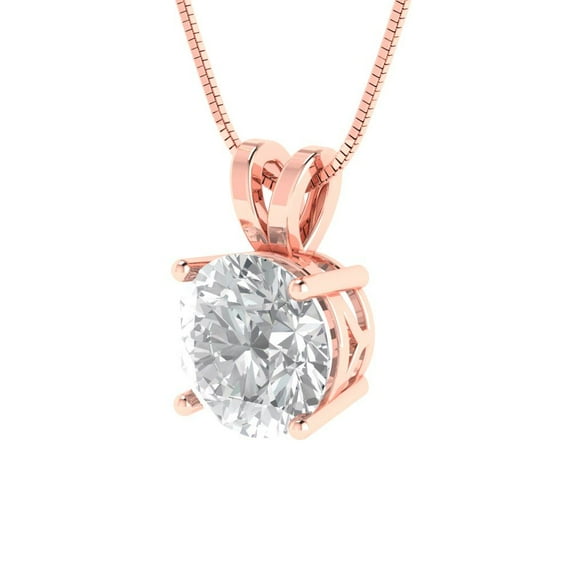 2.0 ct Brilliant Round Cut Solitaire Synthetic Moissanite 14k Rose Solid Gold Everyday Affordable Designer Necklace Pendant with 16" Chain