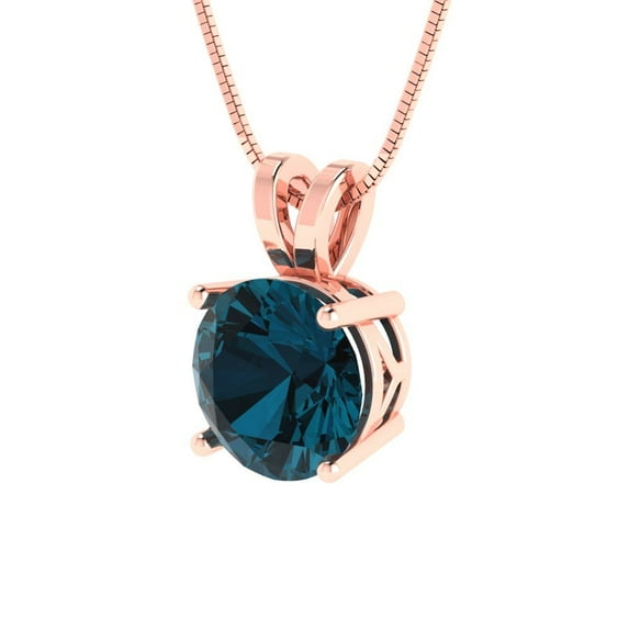 2 cctw London Blue Topaz Rose Gold Plated Pendant with 18" Box Chain (8.0mm, Round Cut)