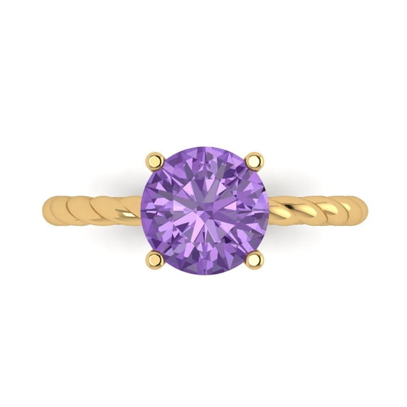 Solitaire Engagement Ring for Women - 2ct Simulated Alexandrite in 14K Yellow Gold Promise Ring