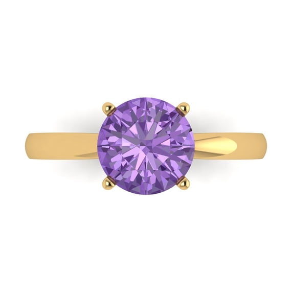 Solitaire Engagement Ring for Women - 2ct Simulated Alexandrite in 14K Yellow Gold Promise Ring