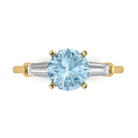 Three-Stone Engagement Ring for Women - 2ct Simulated Blue Diamond in 14K Yellow Gold Promise Ring