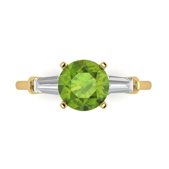 Three-Stone Engagement Ring for Women - 2ct Natural Peridot in 18K Yellow Gold Promise Ring