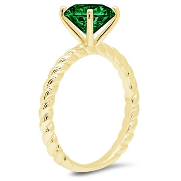 2 Ct Round Cut Emerald Solitaire Ring in Solid 14K Yellow Gold Size 9.75