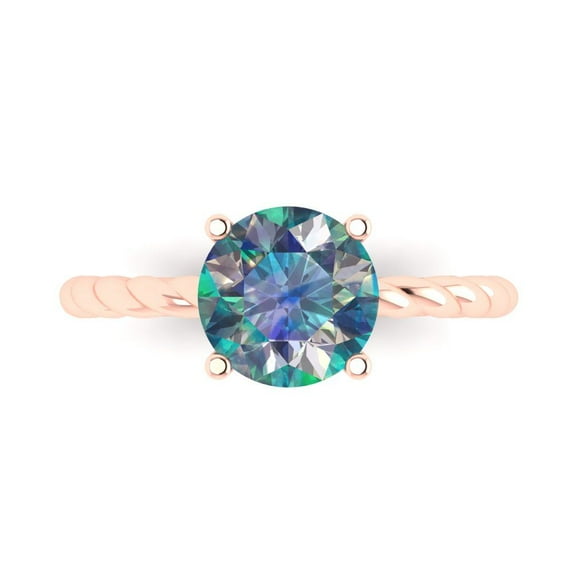 Solitaire Engagement Ring for Women - 2ct Blue Moissanite in 14K Rose Gold Promise Ring